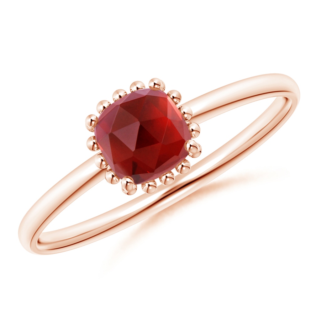 5mm AAA Classic Cushion Garnet Ring with Beaded Halo in Rose Gold