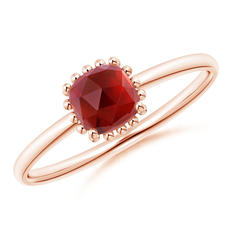 5mm AAA Classic Cushion Garnet Ring with Beaded Halo in Rose Gold 