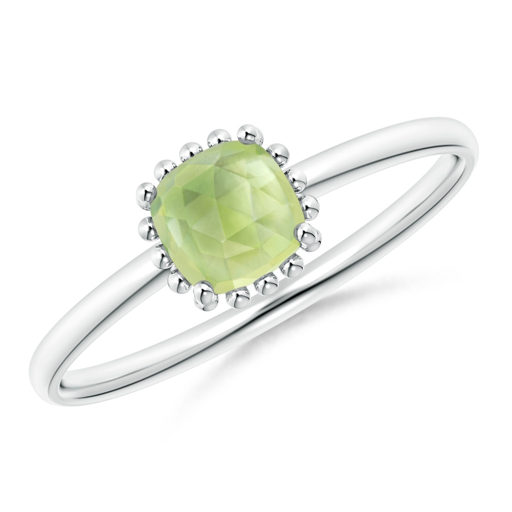 5mm AAA Classic Cushion Peridot Ring with Beaded Halo in S999 Silver