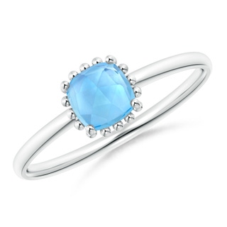 5mm AAA Classic Cushion Swiss Blue Topaz Ring with Beaded Halo in White Gold