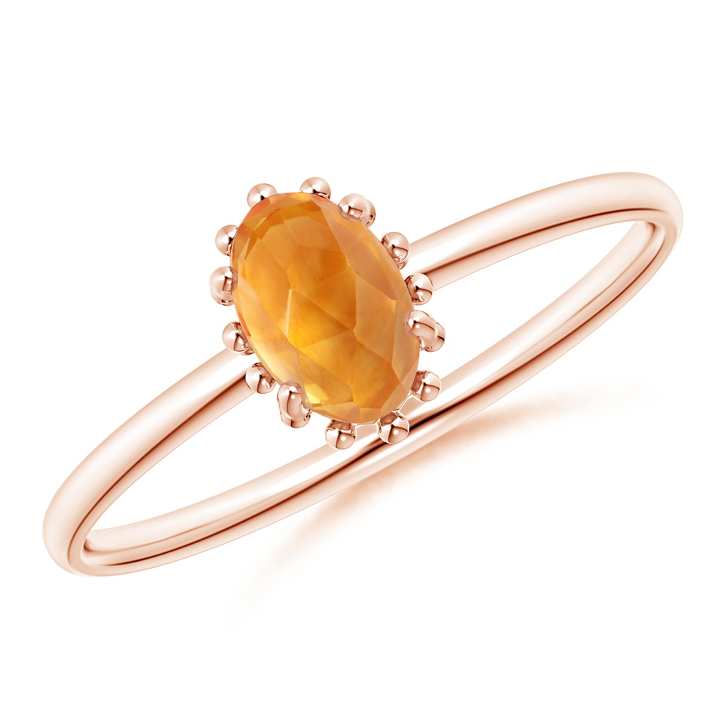 6x4mm AAA Classic Oval Citrine Ring with Beaded Halo in Rose Gold