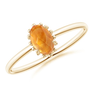 6x4mm AAA Classic Oval Citrine Ring with Beaded Halo in Yellow Gold