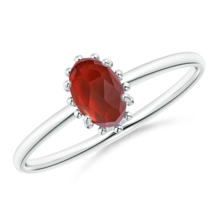 6x4mm AAA Classic Oval Garnet Ring with Beaded Halo in 9K White Gold