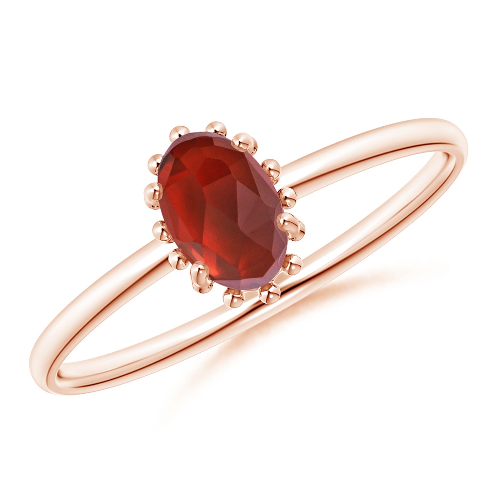 6x4mm AAA Classic Oval Garnet Ring with Beaded Halo in Rose Gold