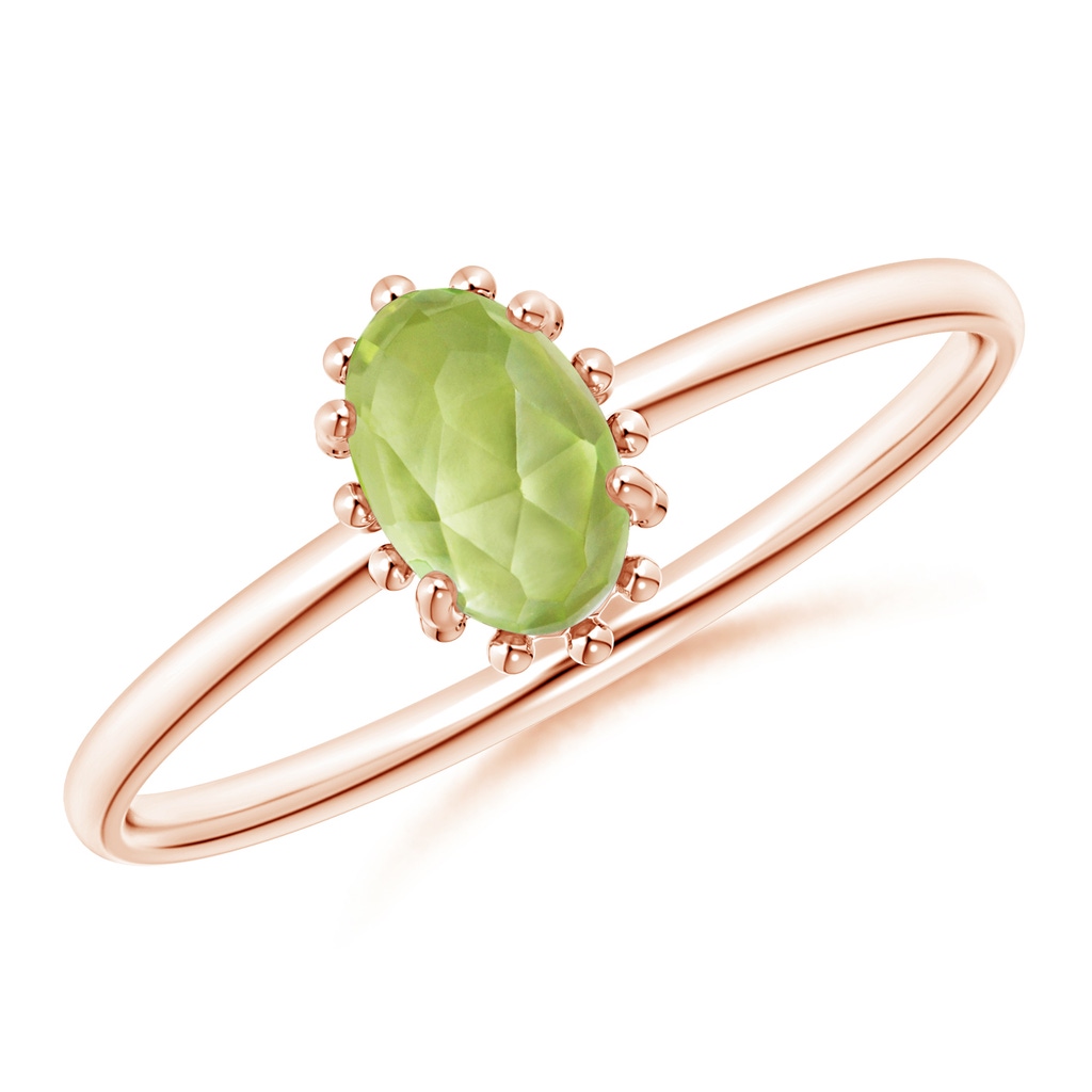 6x4mm AAA Classic Oval Peridot Ring with Beaded Halo in Rose Gold