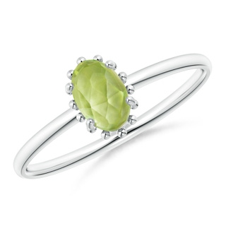 6x4mm AAA Classic Oval Peridot Ring with Beaded Halo in White Gold