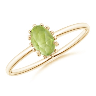 6x4mm AAA Classic Oval Peridot Ring with Beaded Halo in Yellow Gold