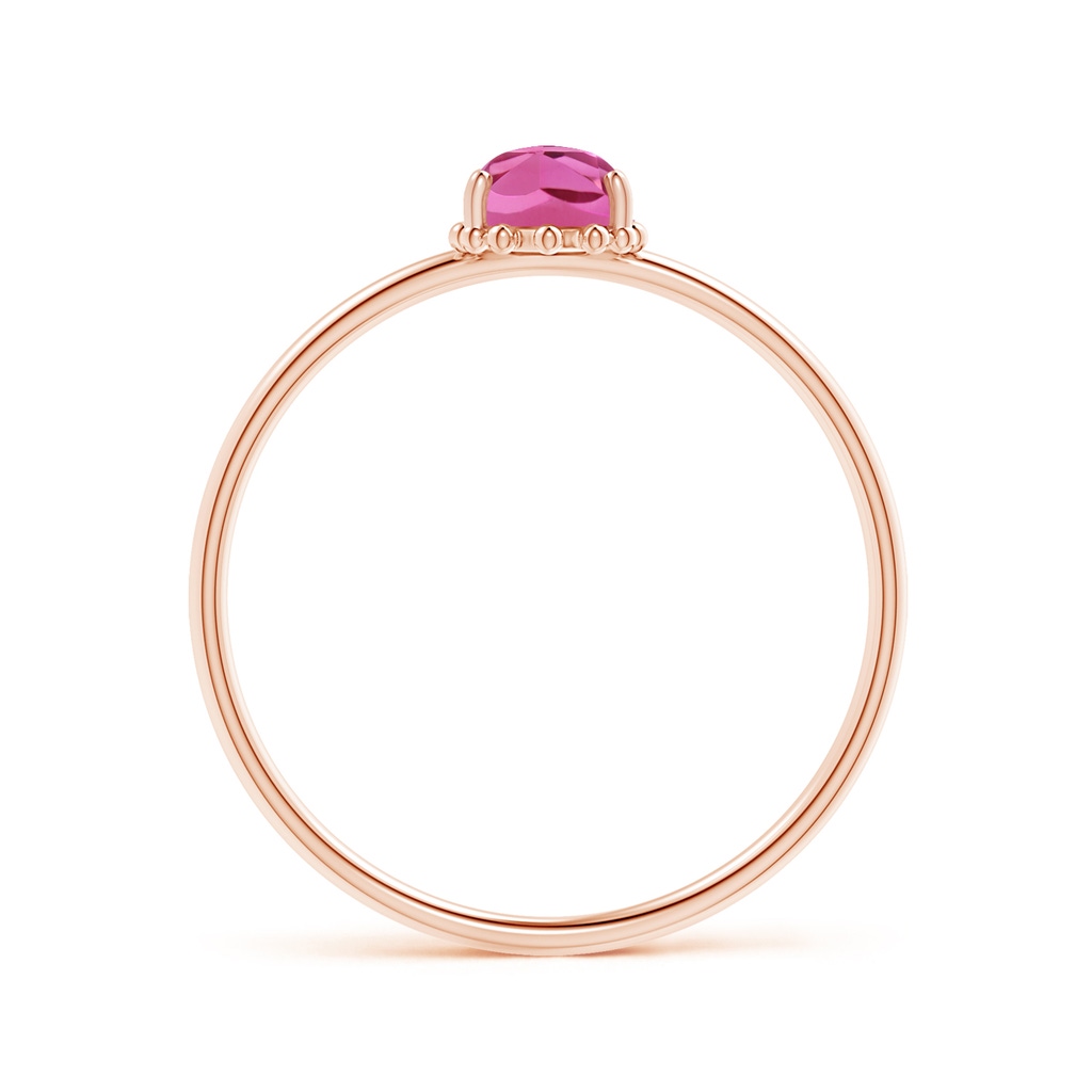 6x4mm AAA Classic Oval Pink Tourmaline Ring with Beaded Halo in Rose Gold Product Image