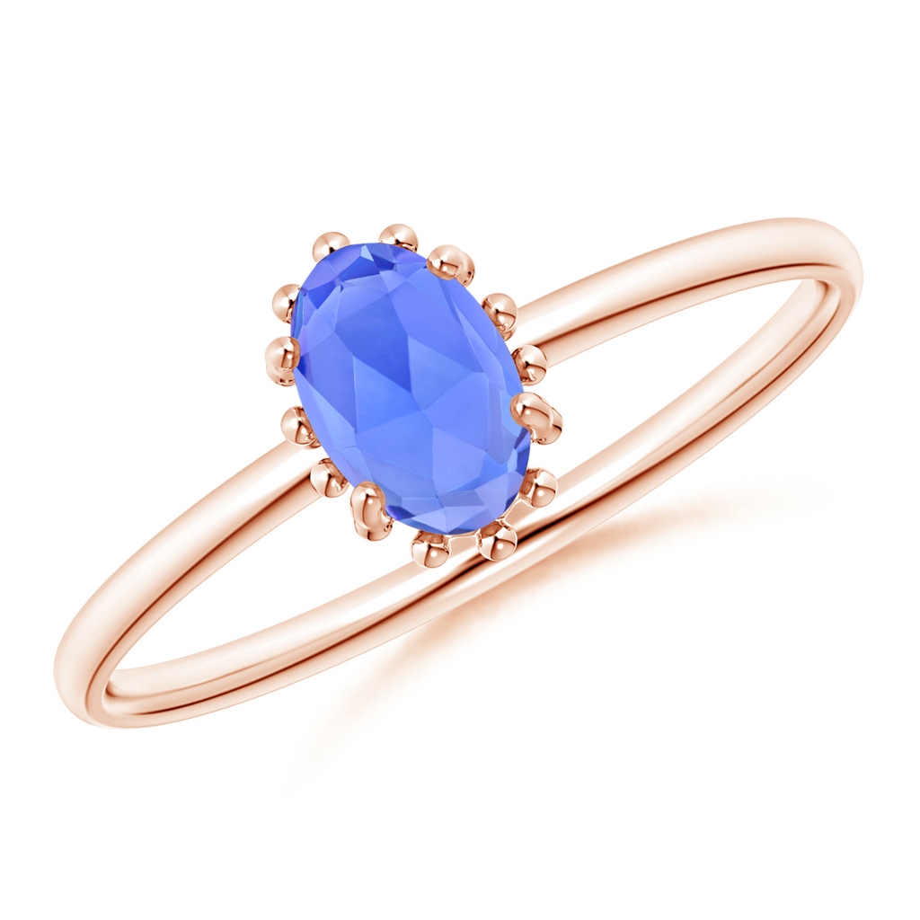 6x4mm AAA Classic Oval Tanzanite Ring with Beaded Halo in Rose Gold