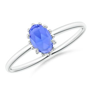 6x4mm AAA Classic Oval Tanzanite Ring with Beaded Halo in White Gold