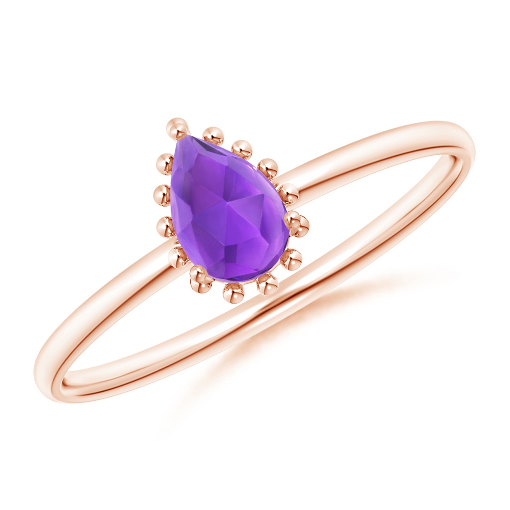 6x4mm AAA Pear-Shaped Amethyst Beaded Halo Ring in Rose Gold 