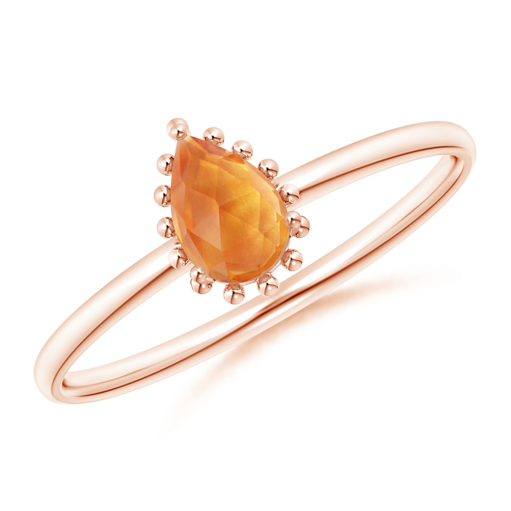 6x4mm AAA Pear-Shaped Citrine Beaded Halo Ring in Rose Gold