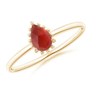 6x4mm AAA Pear-Shaped Garnet Beaded Halo Ring in Yellow Gold