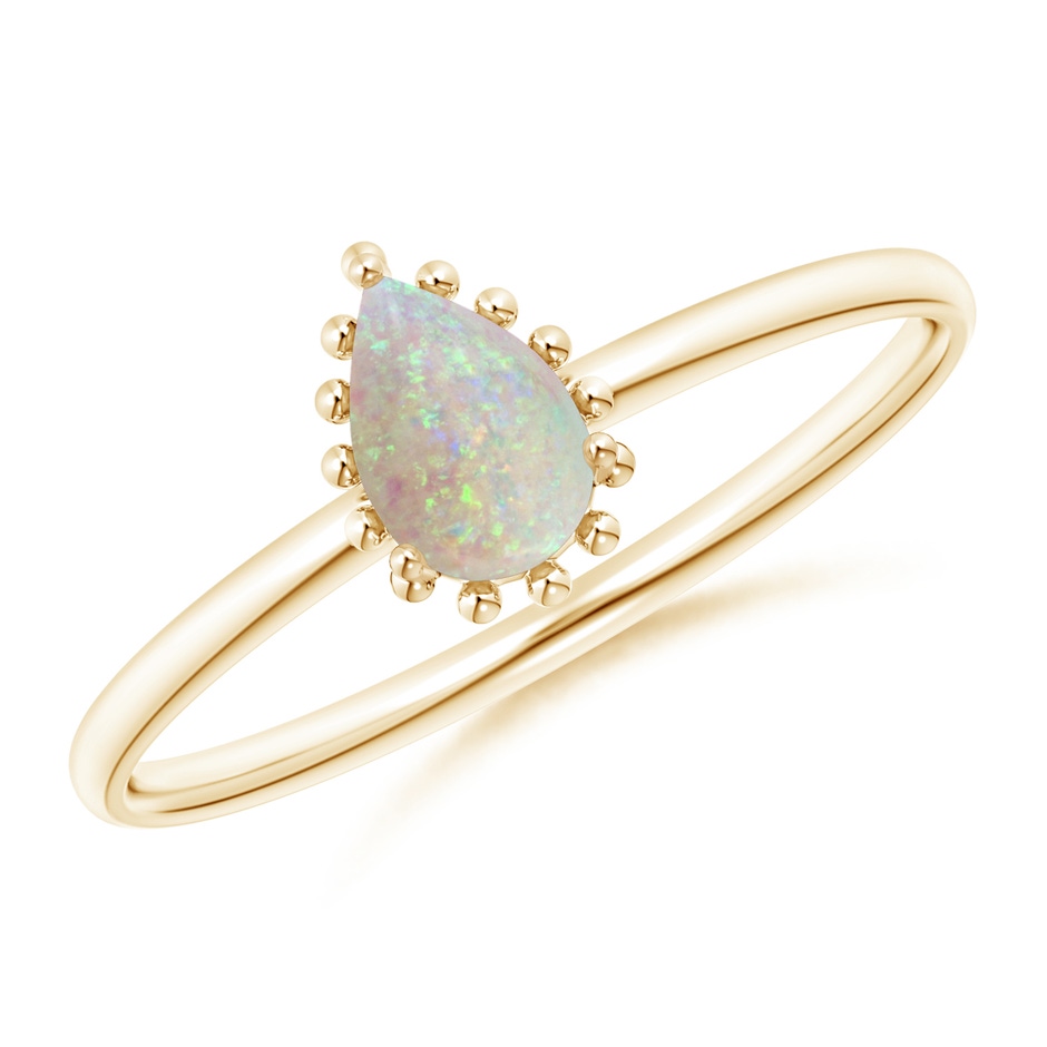 6x4mm AAA Pear-Shaped Opal Beaded Halo Ring in 9K Yellow Gold 