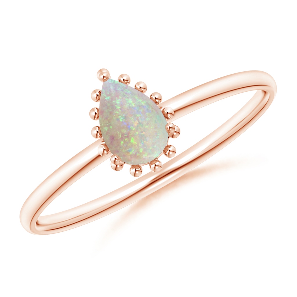 6x4mm AAA Pear-Shaped Opal Beaded Halo Ring in Rose Gold