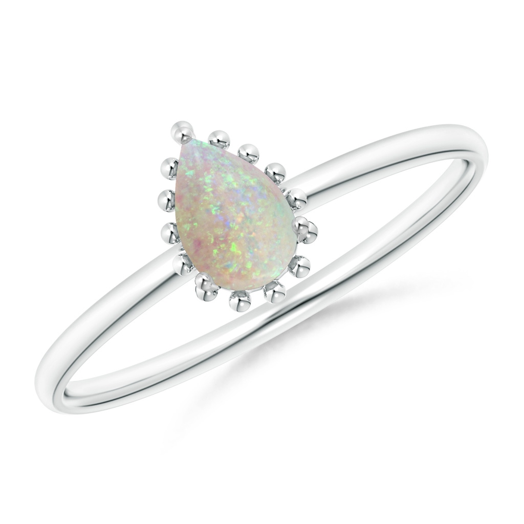 6x4mm AAA Pear-Shaped Opal Beaded Halo Ring in S999 Silver