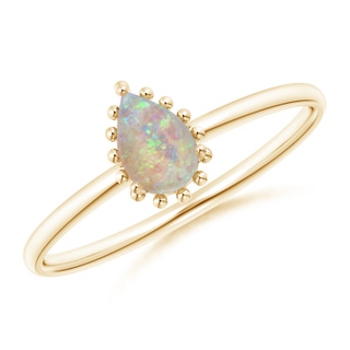 6x4mm AAAA Pear-Shaped Opal Beaded Halo Ring in 9K Yellow Gold