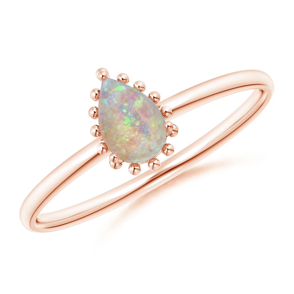 6x4mm AAAA Pear-Shaped Opal Beaded Halo Ring in Rose Gold