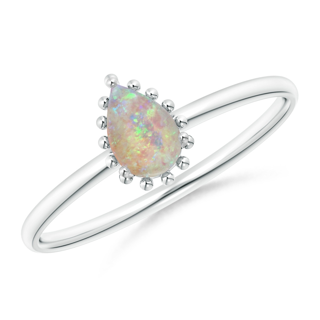 6x4mm AAAA Pear-Shaped Opal Beaded Halo Ring in S999 Silver