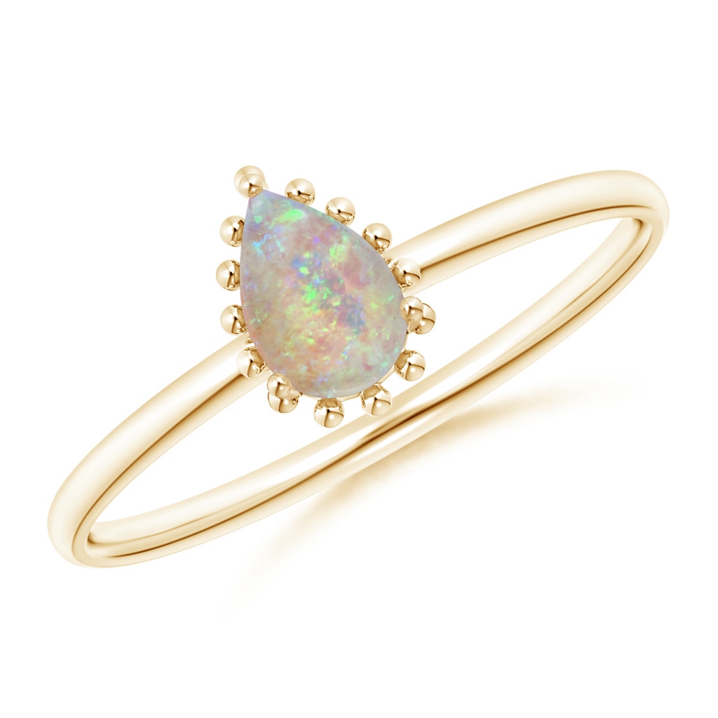 6x4mm AAAA Pear-Shaped Opal Beaded Halo Ring in Yellow Gold