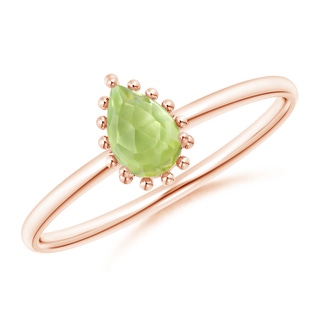 6x4mm AAA Pear-Shaped Peridot Beaded Halo Ring in Rose Gold