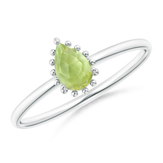 6x4mm AAA Pear-Shaped Peridot Beaded Halo Ring in White Gold