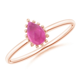 6x4mm AAA Pear-Shaped Pink Tourmaline Beaded Halo Ring in Rose Gold