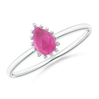 6x4mm AAA Pear-Shaped Pink Tourmaline Beaded Halo Ring in White Gold