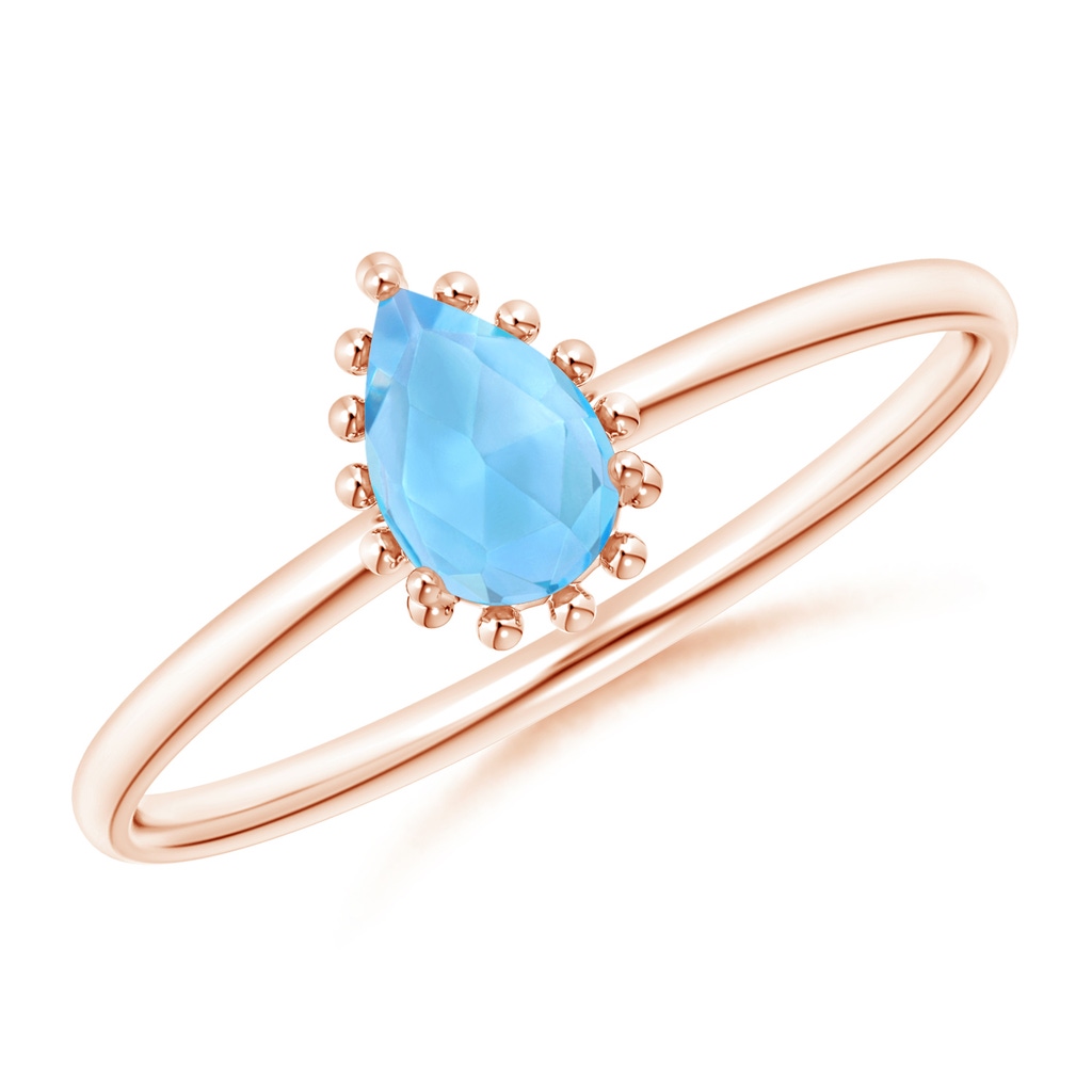 6x4mm AAA Pear-Shaped Swiss Blue Topaz Beaded Halo Ring in Rose Gold
