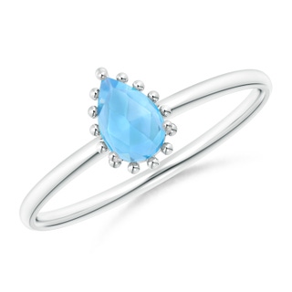 6x4mm AAA Pear-Shaped Swiss Blue Topaz Beaded Halo Ring in White Gold