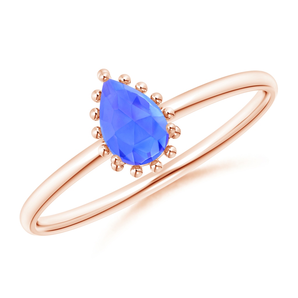 6x4mm AAA Pear-Shaped Tanzanite Beaded Halo Ring in Rose Gold