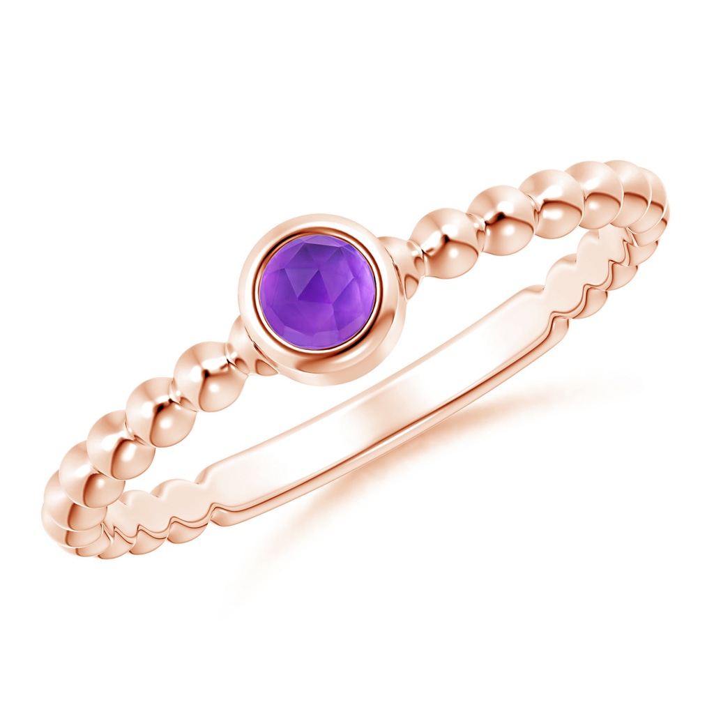 3mm AAA Bezel Set Amethyst Stackable Ring with Beaded Shank in Rose Gold
