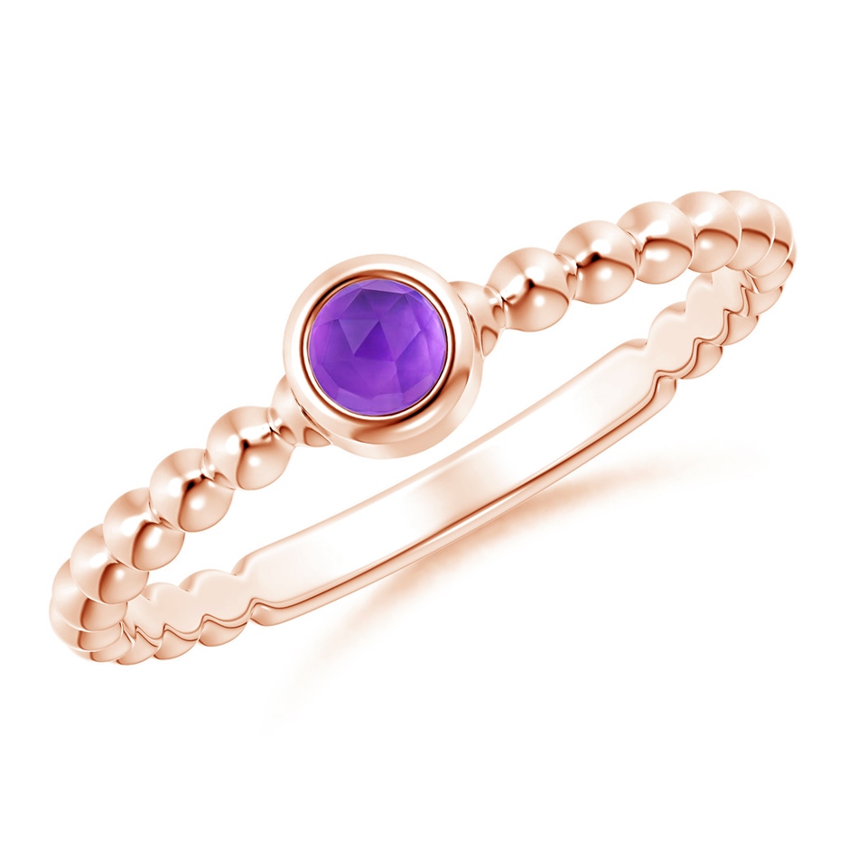 3mm AAA Bezel Set Amethyst Stackable Ring with Beaded Shank in Rose Gold 