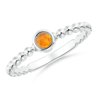 3mm AAA Bezel Set Citrine Stackable Ring with Beaded Shank in White Gold