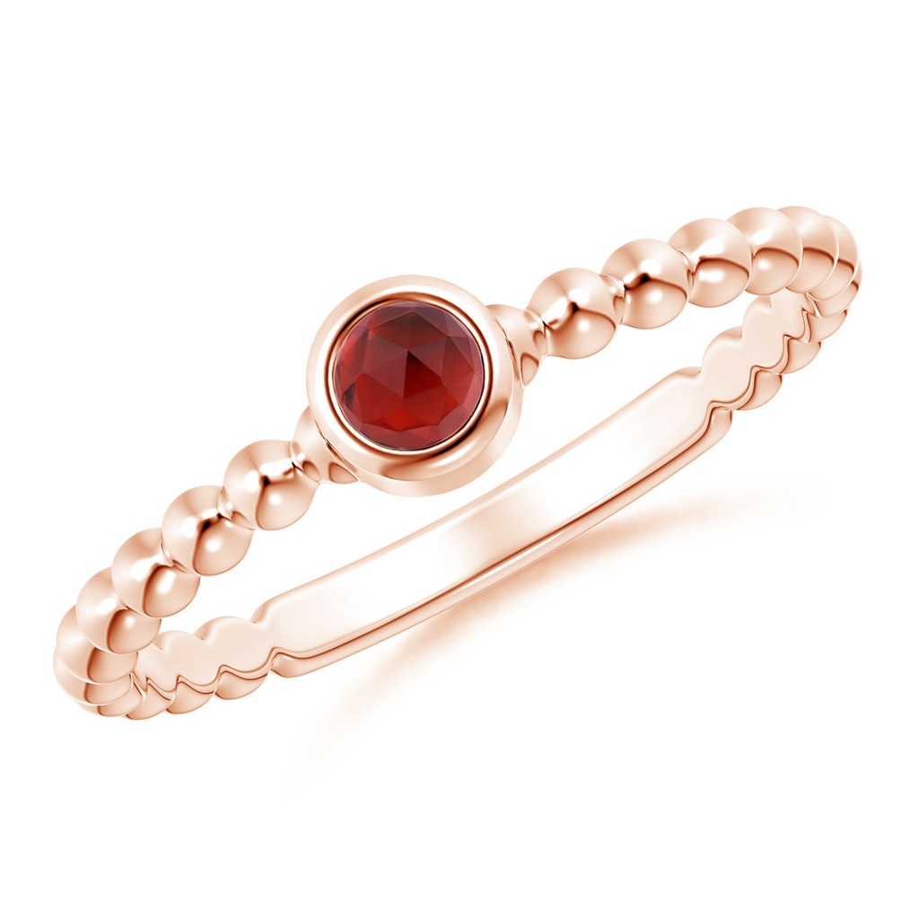 3mm AAA Bezel Set Garnet Stackable Ring with Beaded Shank in Rose Gold