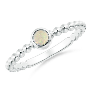 3mm AAA Bezel Set Opal Stackable Ring with Beaded Shank in 9K White Gold