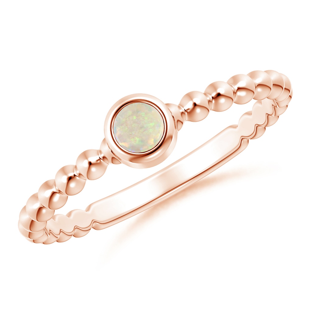 3mm AAA Bezel Set Opal Stackable Ring with Beaded Shank in Rose Gold