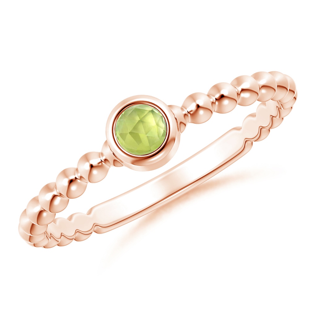 3mm AAA Bezel Set Peridot Stackable Ring with Beaded Shank in Rose Gold 