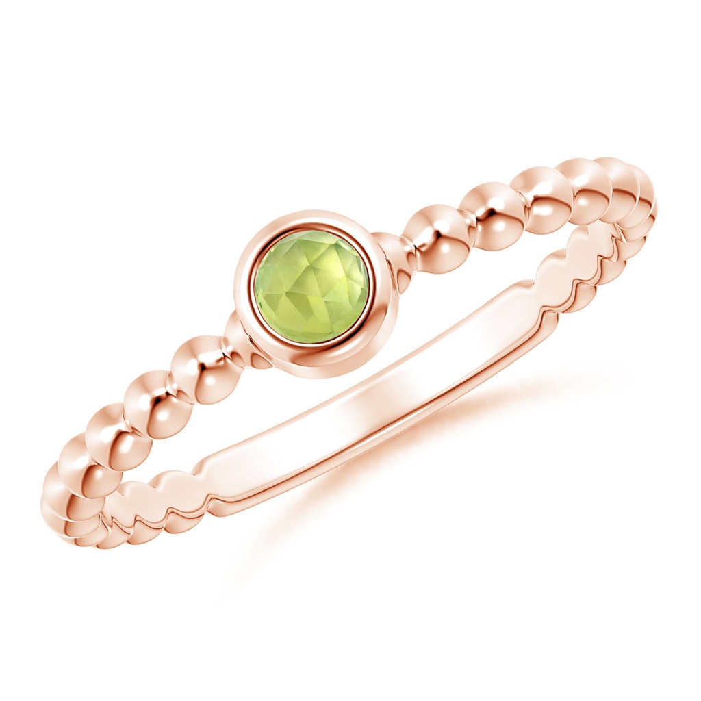 3mm AAA Bezel Set Peridot Stackable Ring with Beaded Shank in Rose Gold