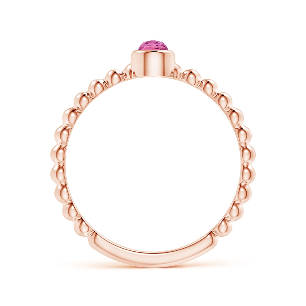 3mm AAA Bezel Set Pink Tourmaline Stackable Ring with Beaded Shank in 10K Rose Gold Product Image