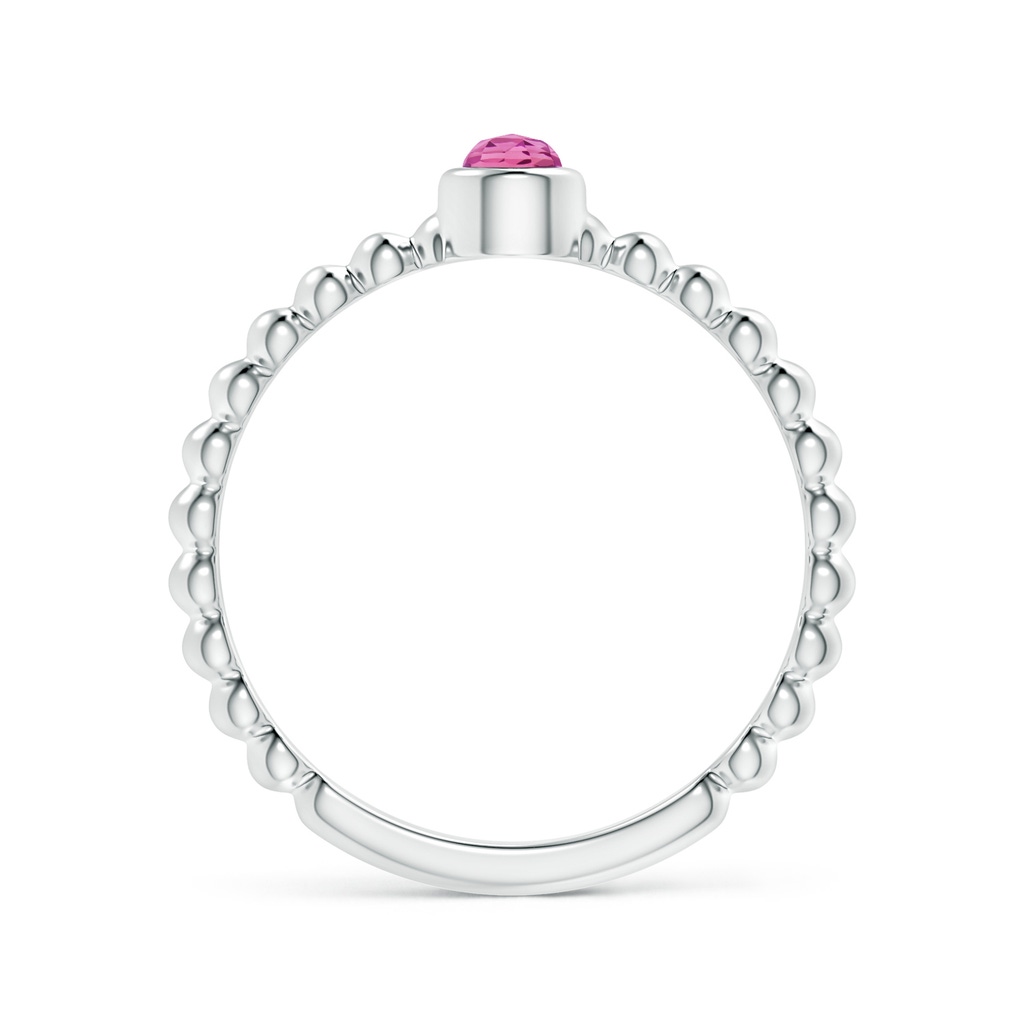 3mm AAA Bezel Set Pink Tourmaline Stackable Ring with Beaded Shank in White Gold Product Image