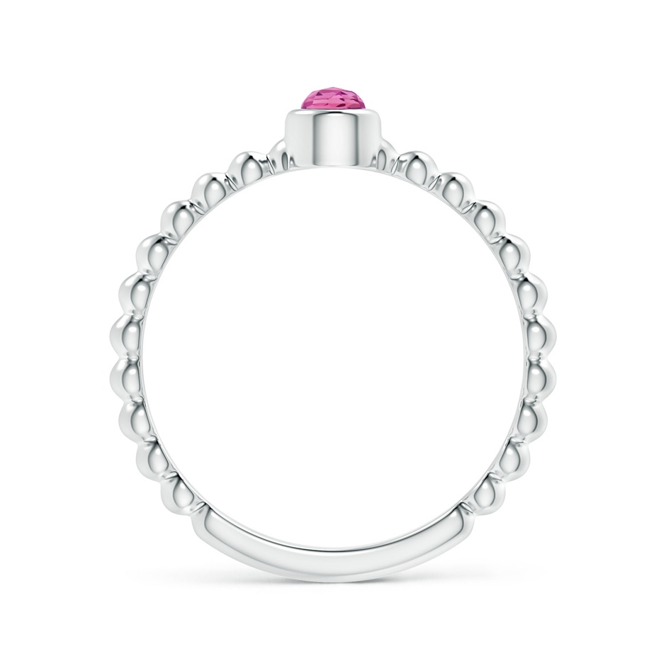 3mm AAA Bezel Set Pink Tourmaline Stackable Ring with Beaded Shank in White Gold product image