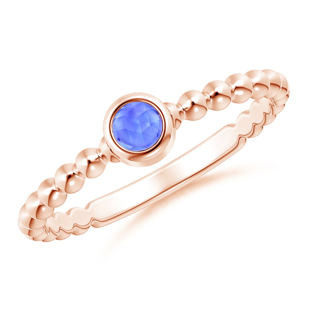 3mm AAA Bezel Set Tanzanite Stackable Ring with Beaded Shank in Rose Gold