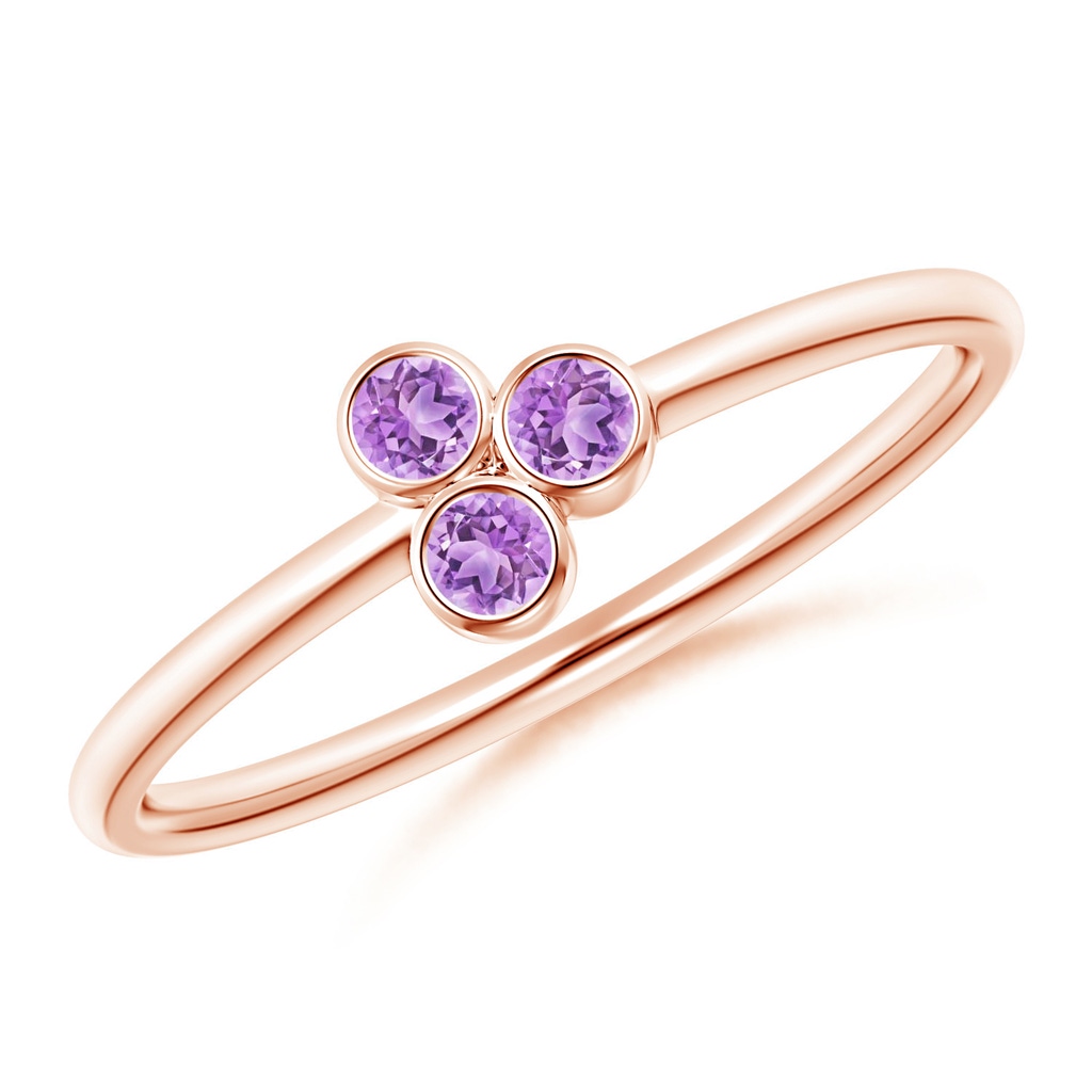 2mm AAA Bezel Set Amethyst Trio Clustre Stackable Ring in Rose Gold