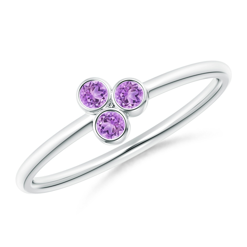 2mm AAA Bezel Set Amethyst Trio Clustre Stackable Ring in White Gold