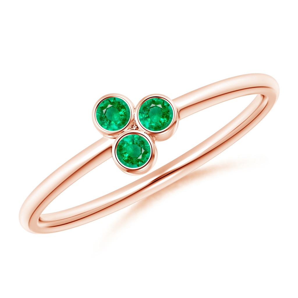 2mm AAA Bezel Set Emerald Trio Cluster Stackable Ring in Rose Gold