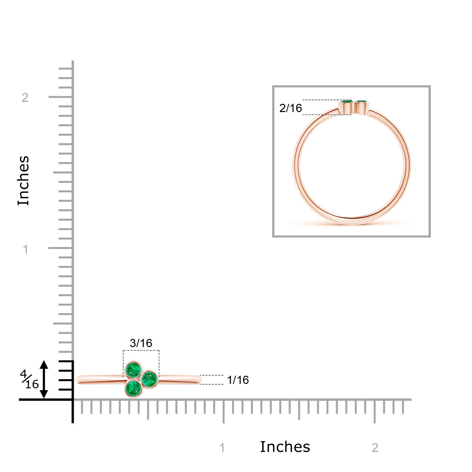 AAA - Emerald / 0.14 CT / 14 KT Rose Gold