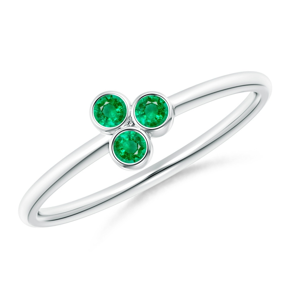 2mm AAA Bezel Set Emerald Trio Clustre Stackable Ring in White Gold 