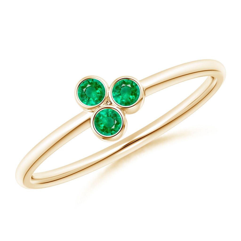 2mm AAA Bezel Set Emerald Trio Clustre Stackable Ring in Yellow Gold 