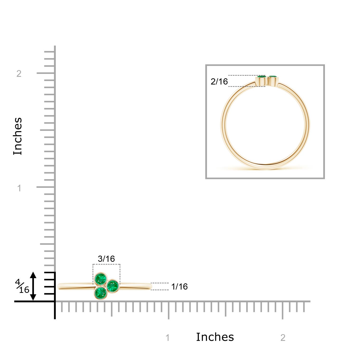 AAA - Emerald / 0.14 CT / 14 KT Yellow Gold